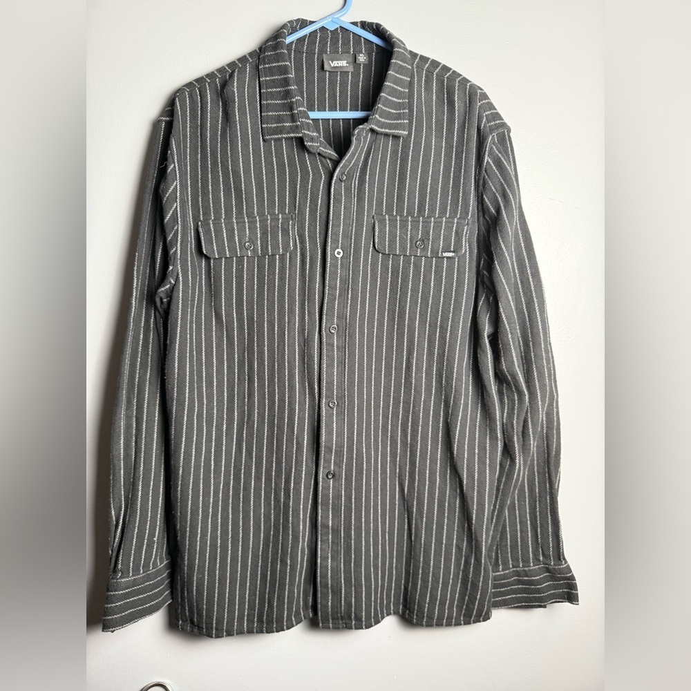 Vans Long Sleeve Striped Button Down Mens Thick Flannel Shirt Sz XL 100% Cotton
